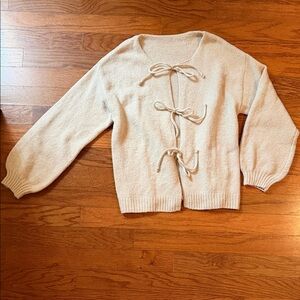 Cream Cardigan with Tie Details